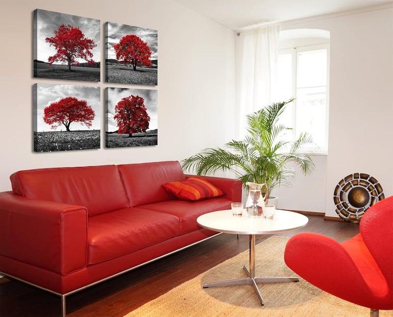 DJSYLIFE Black White and Red Tree Wall Decor for Living Room - Image 2