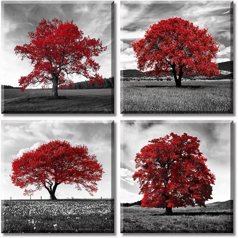 DJSYLIFE Black White and Red Tree Wall Decor for Living Room - Image 1