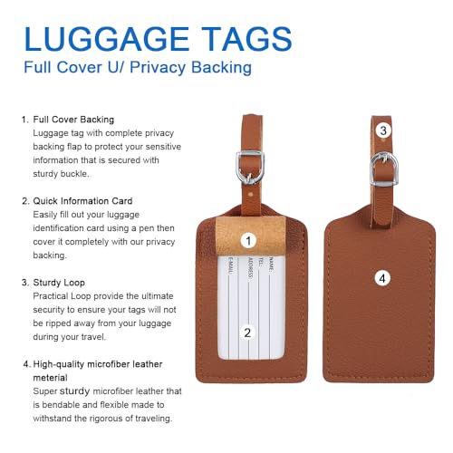 Vigorport Luggage Tag，Leather Identifiers Travel Tags for Suitcase,Bag Tags with Name Card Holder-Set of 4 - Image 5