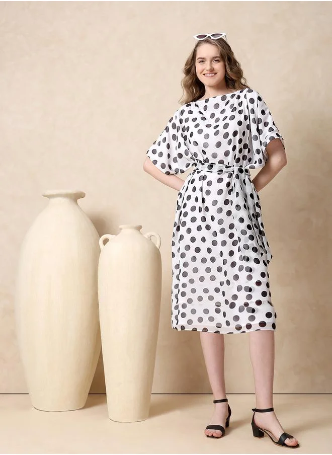 Mish Polka Dot Print A-Line Midi Dress