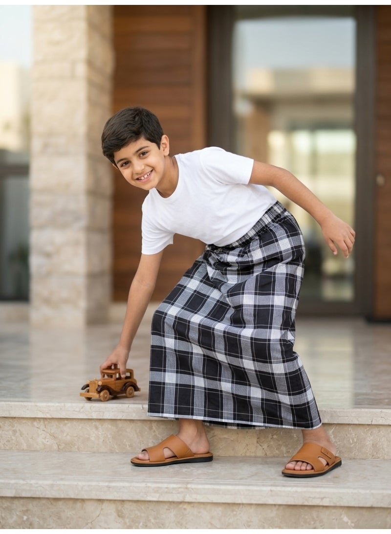 BHNS Boys’ elastic summer wrap robe — very comfortable and cool for kids. Light and soft boys’ izar-style robe, perfect for home, sleeping, or prayer time. - Image 1
