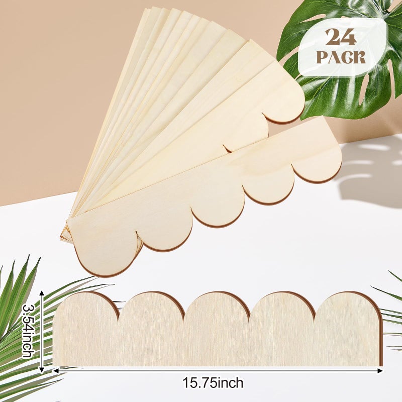 Threehoney 24 Pack Unfinished Scalloped Decorative Wood Trim Scalloped Edge Decorative Wood Molding Cute DIY Moulding Trim for Home Wall Cabinet Shelf and Window Door (15.75 x 3.54 Inch) - Image 2