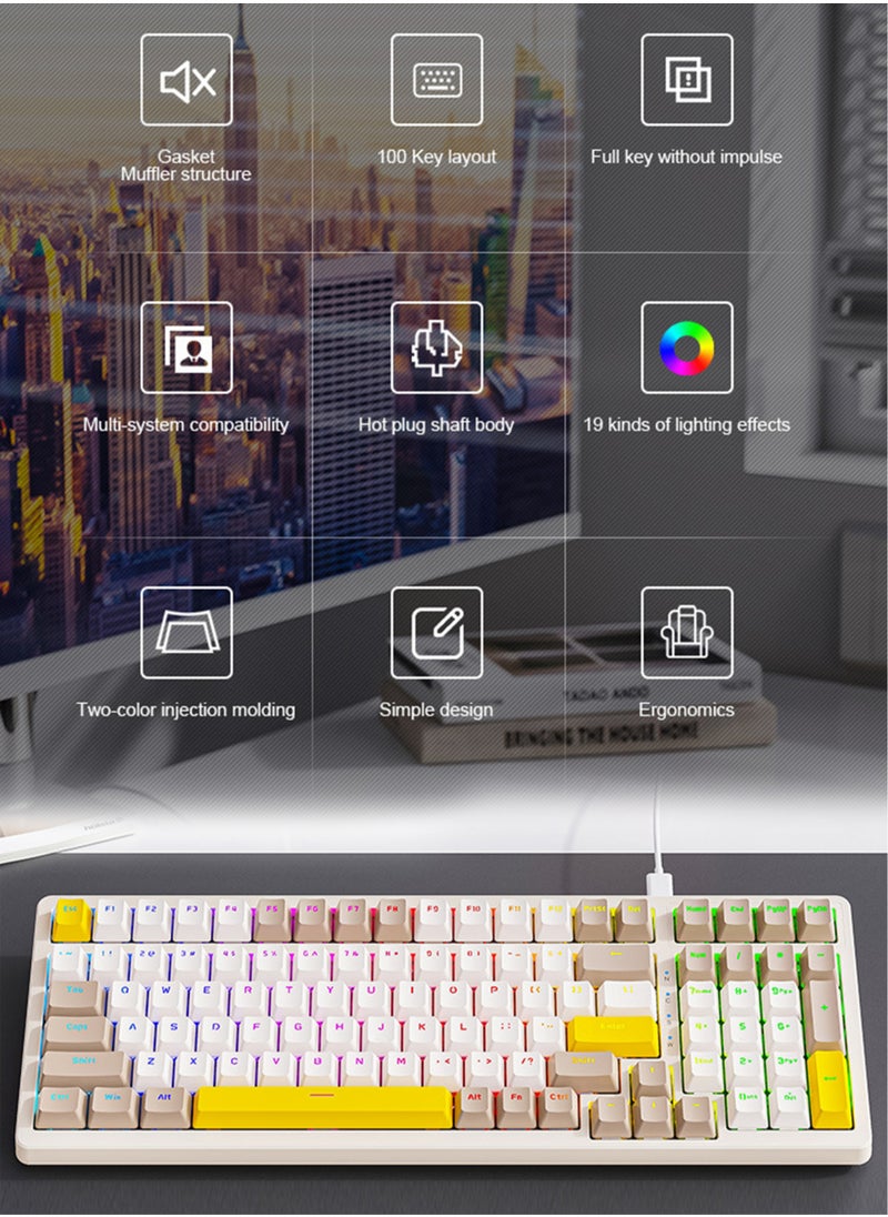 MissTiara - 100 Key RGB Backlit Gaming Mechanical Keyboard Custom Gaming Gasket Structure Wired Hot-Plug Gaming Mechanical Keyboard Blue Switches Both for Gaming and Office - Image 1