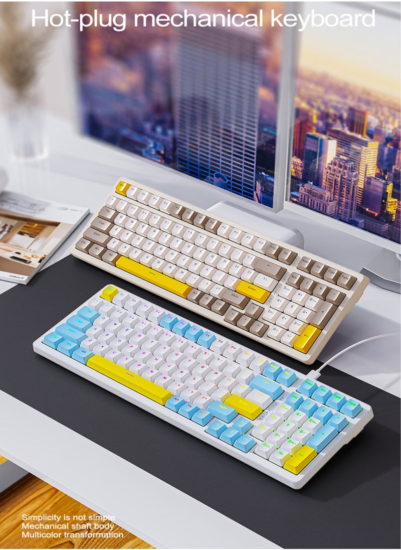 MissTiara - 100 Key RGB Backlit Gaming Mechanical Keyboard Custom Gaming Gasket Structure Wired Hot-Plug Gaming Mechanical Keyboard Blue Switches Both for Gaming and Office - Image 1