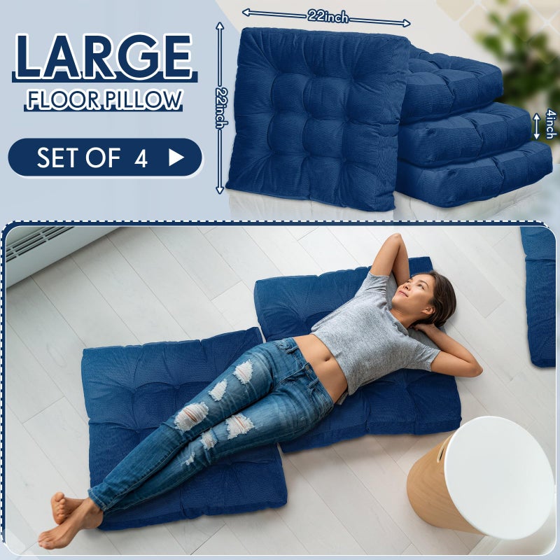 Jerify 4 Pcs Floor Pillow Cushions 22 x 22 Inch Round Square Large Meditation Floor Pillow for Classroom Adult Meditation Picnic Party Seating Learning Daycare School (Square,Navy Blue) - Image 2