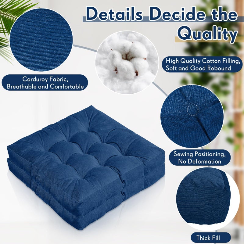 Jerify 4 Pcs Floor Pillow Cushions 22 x 22 Inch Round Square Large Meditation Floor Pillow for Classroom Adult Meditation Picnic Party Seating Learning Daycare School (Square,Navy Blue) - Image 4