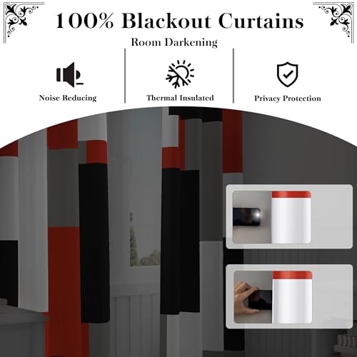 Tyrot Red Black 100% Blackout Curtains for Bedroom 84 inch Long 2 Panels Set Modern Abstract Geometric Black Out Living Room Curtains Christmas Red Thermal Room Darkening Window Drapes, 52Wx84L - Image 3