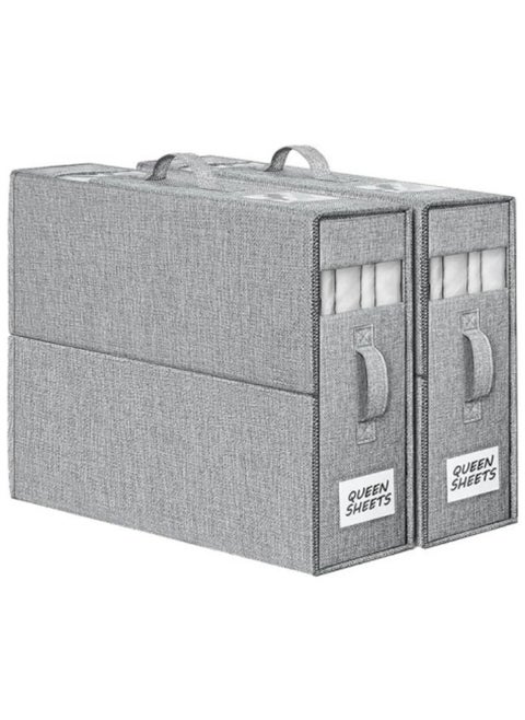 2Pcs Bed Sheet Organizers and Storage Foldable Sheet Organizer for Sheets Set Organizing Bedding Container with Window Linen Closet Organizer Grey