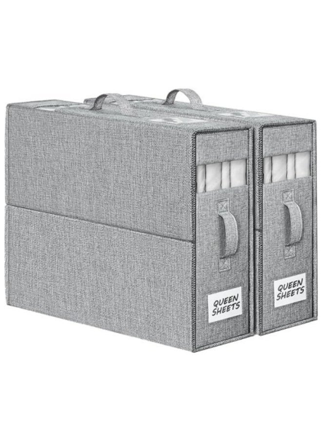 GGEROU 2Pcs Bed Sheet Organizers and Storage Foldable Sheet Organizer for Sheets Set Organizing Bedding Container with Window Linen Closet Organizer Grey  - Image 1