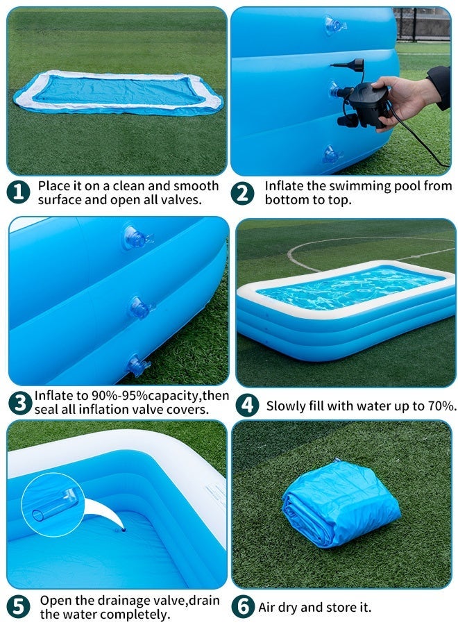 Rectangular Inflatable Pool (Home Edition) 260*171*60cm Heavy-duty inflatable leisure pool/ball pit, suitable for outdoor use in gardens, backyards, and summer water parties for children and adults. An essential for indoor and outdoor summer splashing fun, complete with electric air pump. - Image 2