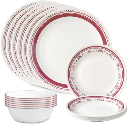 Corelle طقم أدوات المائدة كوريل إيفريداي 18 قطعة خدمة لـ 6 أشخاص، متين وصديق للبيئة، أطباق زجاجية وحاويات ذات حواف مرتفعة، آمنة للاستخدام في الميكروويف وغسالة الصحون، سادي - Image 1