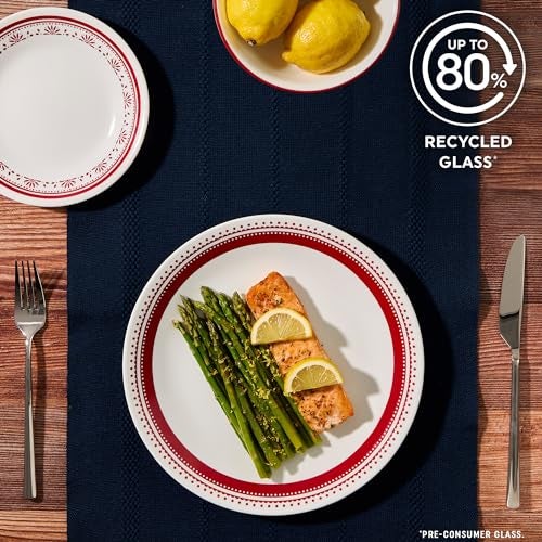 Corelle طقم أدوات المائدة كوريل إيفريداي 18 قطعة خدمة لـ 6 أشخاص، متين وصديق للبيئة، أطباق زجاجية وحاويات ذات حواف مرتفعة، آمنة للاستخدام في الميكروويف وغسالة الصحون، سادي - Image 5