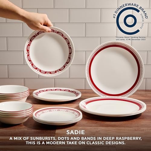 Corelle طقم أدوات المائدة كوريل إيفريداي 18 قطعة خدمة لـ 6 أشخاص، متين وصديق للبيئة، أطباق زجاجية وحاويات ذات حواف مرتفعة، آمنة للاستخدام في الميكروويف وغسالة الصحون، سادي - Image 4