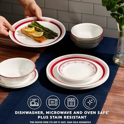 Corelle طقم أدوات المائدة كوريل إيفريداي 18 قطعة خدمة لـ 6 أشخاص، متين وصديق للبيئة، أطباق زجاجية وحاويات ذات حواف مرتفعة، آمنة للاستخدام في الميكروويف وغسالة الصحون، سادي - Image 3