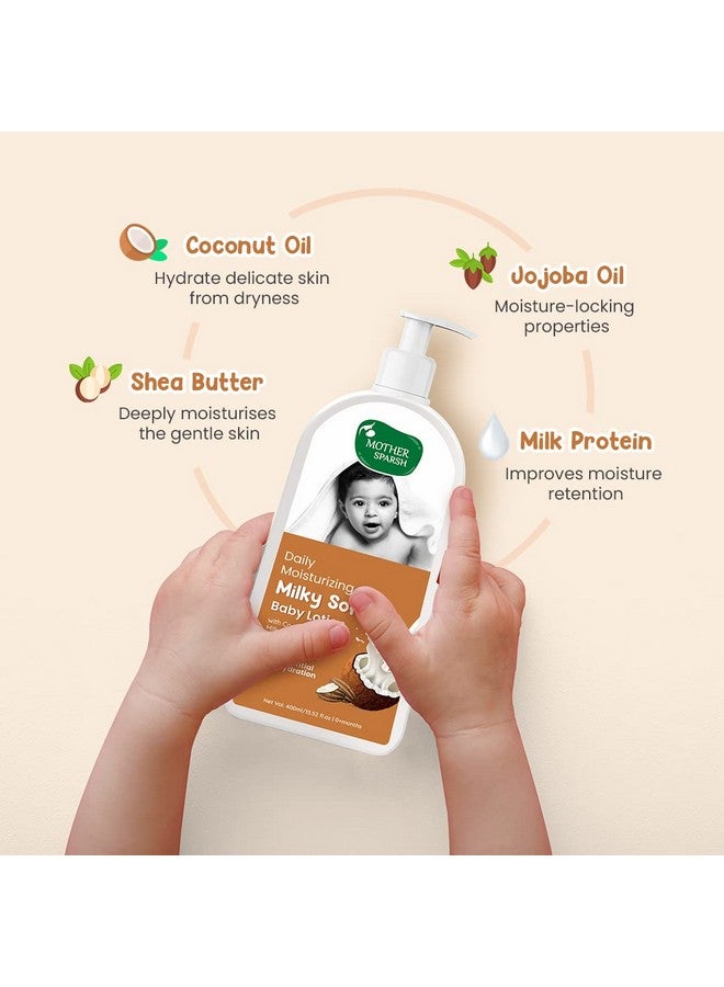 موذر سبارش لوشن ميلكي سوفت للأطفال - 400 مل | يحتوي على بروتين الحليب وزيت جوز الهند وزبدة الشيا | لترطيب يدوم 24 ساعة - Image 1