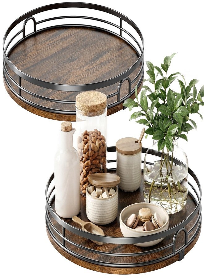 LAMU 2 Pack 10'' 12'' Lazy Susan Turntable Organizer for Cabinet, Round Wood Lazy Susan for Table Top, Countertop, Pantry, Spice, Bathroom Vanity, Coffee, Decor - Image 1