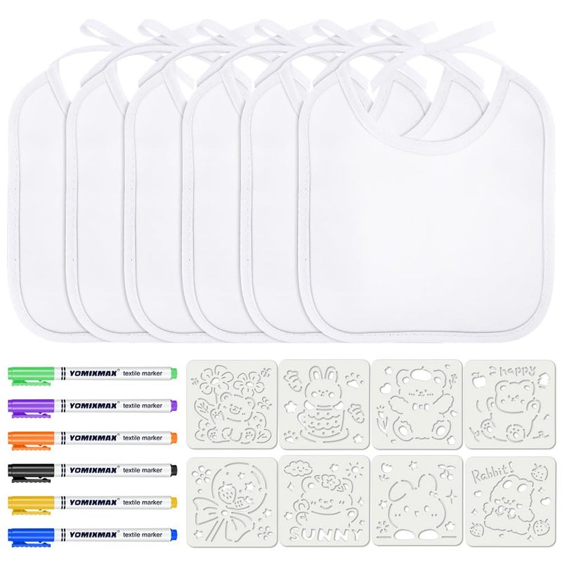 Aolso Baby Bibs for Painting, 20 Baby White Bibs, Painting Bibs for Baby, with Textile Pen and Drawing Template, Baby Shower Gifts, Waterproof Bib for Babies (18 x 18 cm) - Image 1