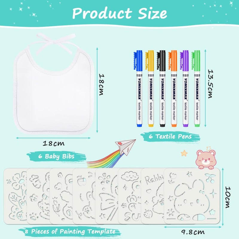 Aolso Baby Bibs for Painting, 20 Baby White Bibs, Painting Bibs for Baby, with Textile Pen and Drawing Template, Baby Shower Gifts, Waterproof Bib for Babies (18 x 18 cm) - Image 2