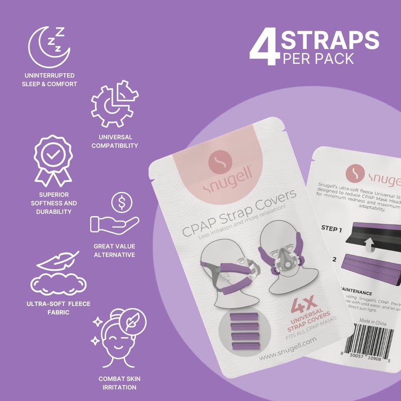 Snugell CPAP Headgear Strap Covers (4-Pack) â€“ Purple - Universal CPAP Mask Cushionsâ€“ Soft Fleece Fabric to Reduce Pressure and Improve Comfort â€“ Perfect for Enhanced Sleep Quality & Skin Protector - Image 2