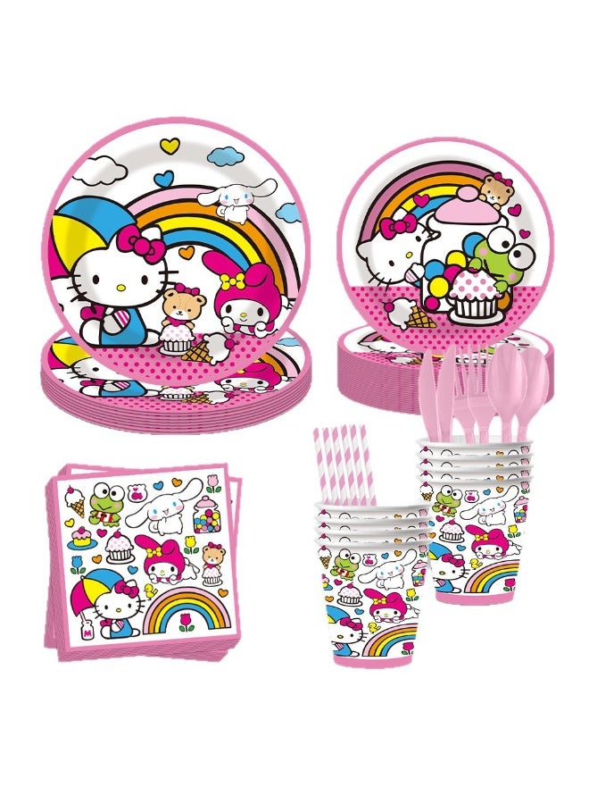زينة حفلة هالو كيتي لـ 10 ضيوف، 92 قطعة من أدوات المائدة القابلة للتصرف لهالو كيتي للأطفال - Image 5
