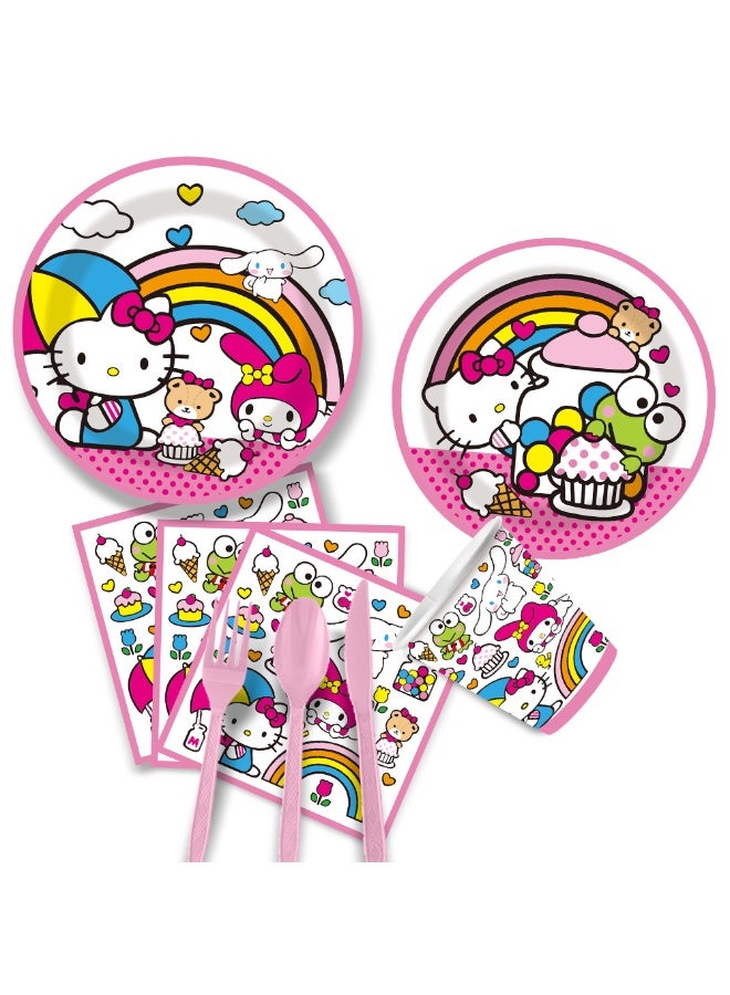 زينة حفلة هالو كيتي لـ 10 ضيوف، 92 قطعة من أدوات المائدة القابلة للتصرف لهالو كيتي للأطفال - Image 4
