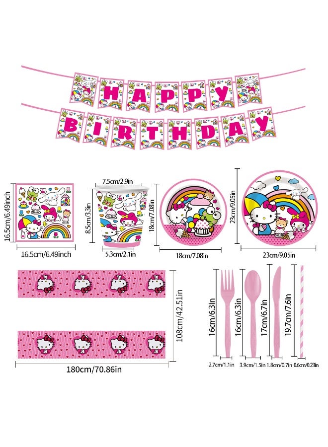 زينة حفلة هالو كيتي لـ 10 ضيوف، 92 قطعة من أدوات المائدة القابلة للتصرف لهالو كيتي للأطفال - Image 2