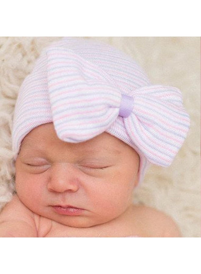 DRESHOW BQUBO 4 Pack Newborn Hospital Hat Infant Baby Hat Cap with Big Bow Soft Cute Knot Nursery Beanie - Image 5