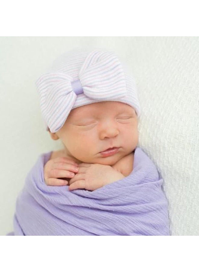 DRESHOW BQUBO 4 Pack Newborn Hospital Hat Infant Baby Hat Cap with Big Bow Soft Cute Knot Nursery Beanie - Image 4