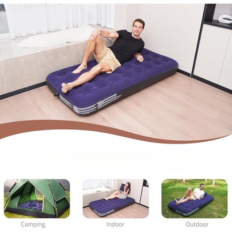 ZAMZIN Premium Single Inflatable Mattress with Built-In Raised Pillow & Storage Bag/Thickened, Foldable Flocked Airbed with Medium Firm Comfort, Durable, Load-Bearing Design for Home & Travel Use - Image 4