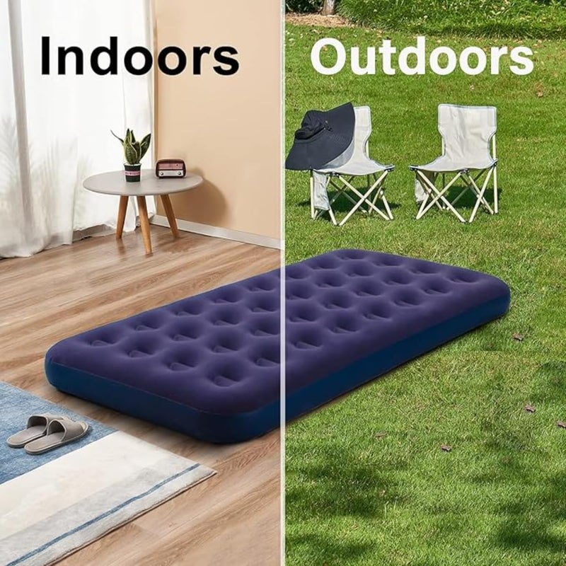 ZAMZIN Premium Single Inflatable Mattress with Built-In Raised Pillow & Storage Bag/Thickened, Foldable Flocked Airbed with Medium Firm Comfort, Durable, Load-Bearing Design for Home & Travel Use - Image 3