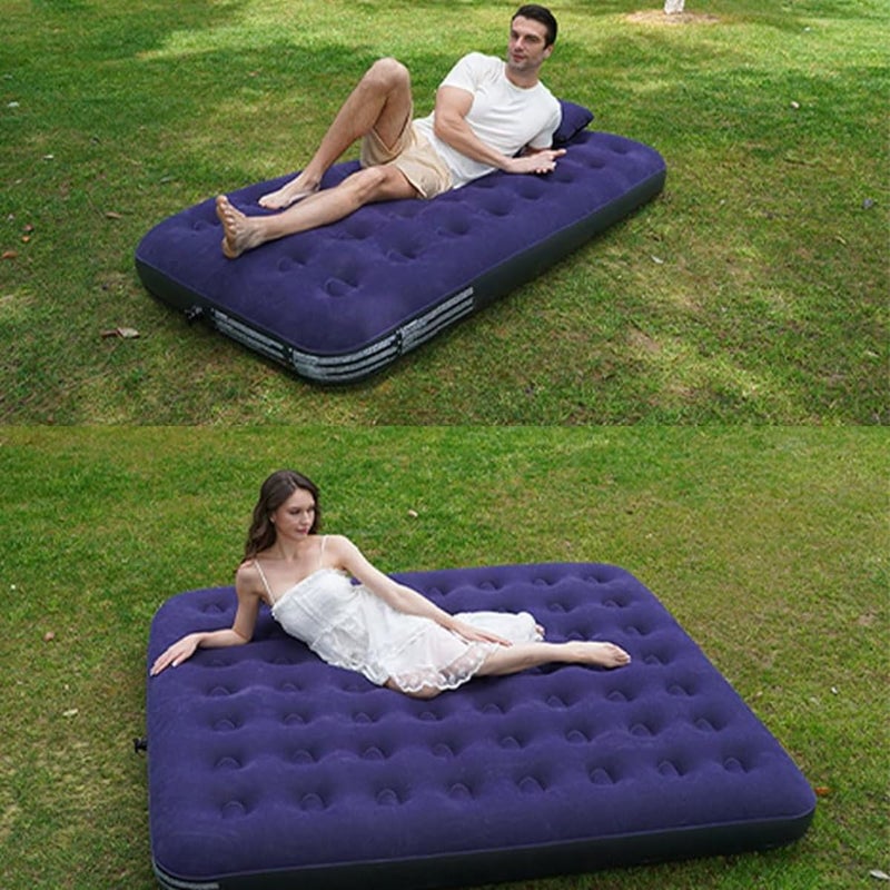 ZAMZIN Premium Single Inflatable Mattress with Built-In Raised Pillow & Storage Bag/Thickened, Foldable Flocked Airbed with Medium Firm Comfort, Durable, Load-Bearing Design for Home & Travel Use - Image 2