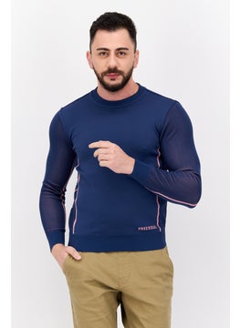 Men Crew Neck Long Sleeves Textured Sweatshirt, Blue