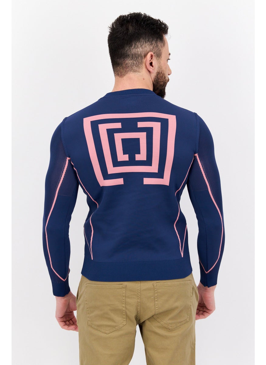 Free Soul - Men Crew Neck Long Sleeves Textured Sweatshirt, Blue - Image 1