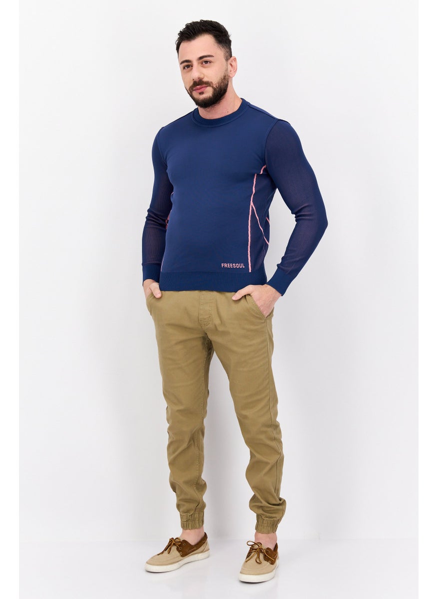 Free Soul - Men Crew Neck Long Sleeves Textured Sweatshirt, Blue - Image 1