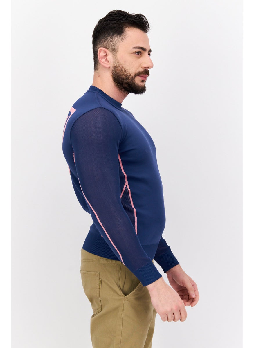 Free Soul - Men Crew Neck Long Sleeves Textured Sweatshirt, Blue - Image 1