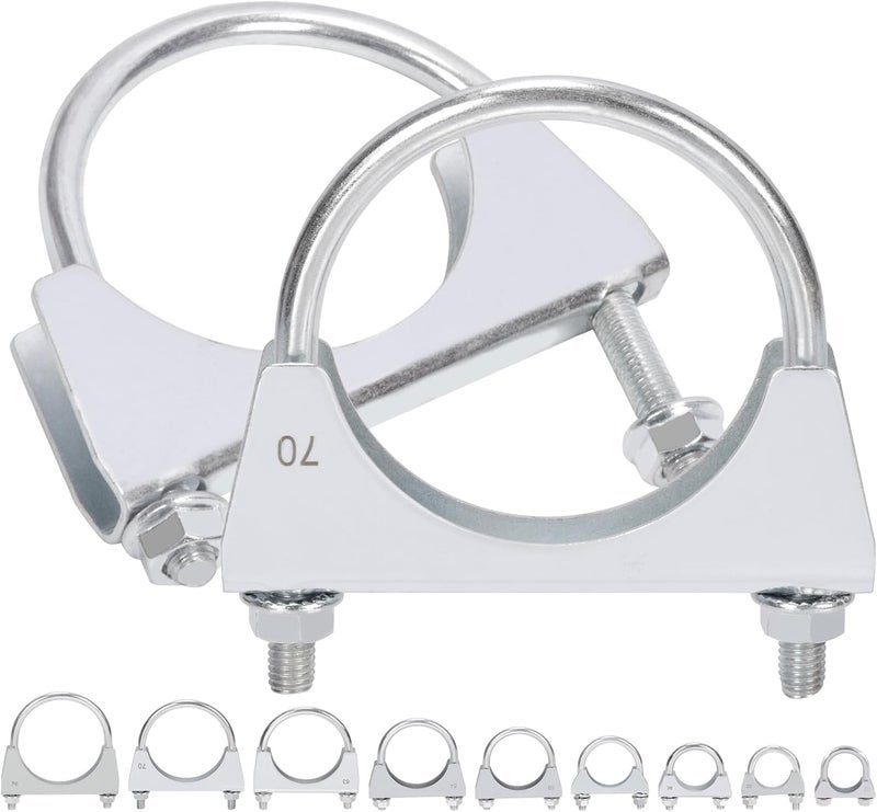 Mardatt 2-3/4" (70mm) Exhaust U Clamps, 2pcs, Silver, Automotive Exhaust Clamps - Image 1