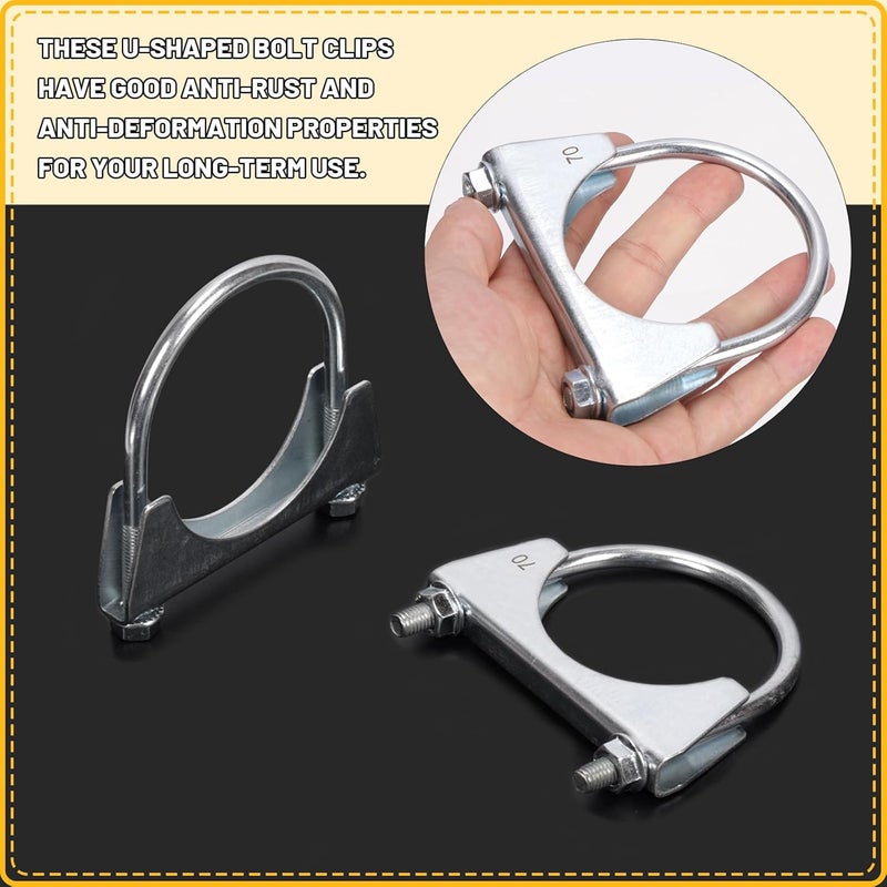 Mardatt 2-3/4" (70mm) Exhaust U Clamps, 2pcs, Silver, Automotive Exhaust Clamps - Image 5