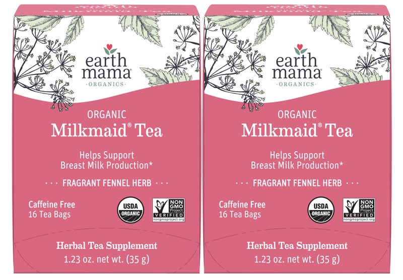 Earth Mama Organic Milkmaid Tea Lactation Support Herbal Tea Bags for Breastfeeding Decaf Lactation Supplement for Increased Breast Milk Production With Milk Thistle Fenugreek 16Count 2PK