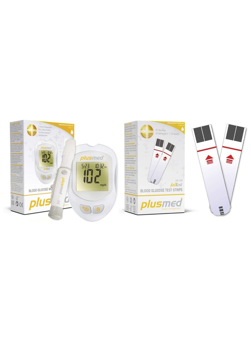 Fast Test Blood Glucose Meter with Lancing Device Pm-100 Plus 1 x 50 Strips
