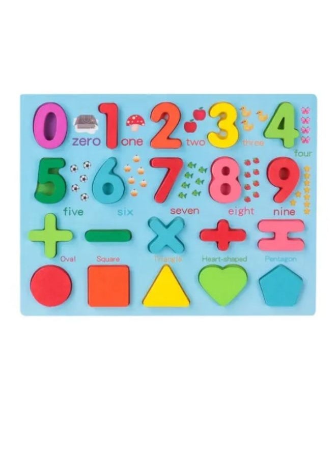 Generic - Wooden Number Alphabet Puzzles Matching Board Colorful 0-9 And Shape - Image 1