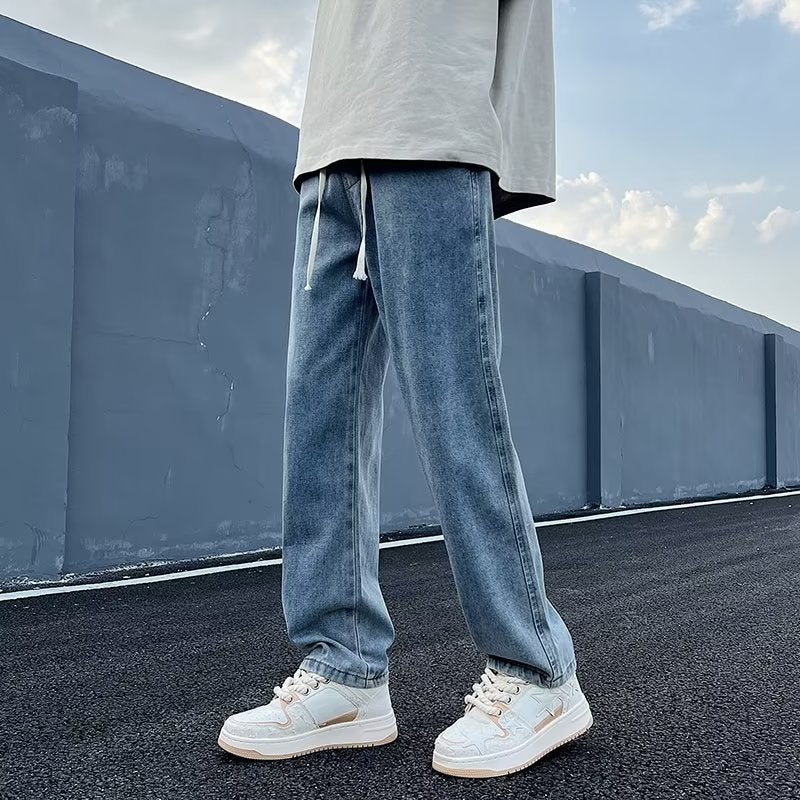 Vintage Jeans Men'S Winter Straight Loose Fleece-Lined Thick Wide Leg American High Street Fashion Long Pants For Boys - Image 1