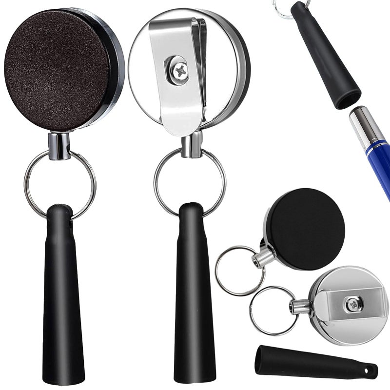 QIOOLEEO 2 Pcs Retractable Pen Holder, Pencil Lanyard for Woodwork, Bricklayer, Handicraft Maker,Pen Lanyard Ideal Grip for Markers and Carpenter Pencils,Pencil Pull with 24" Steel Wire,Elastic Silicone - Image 1