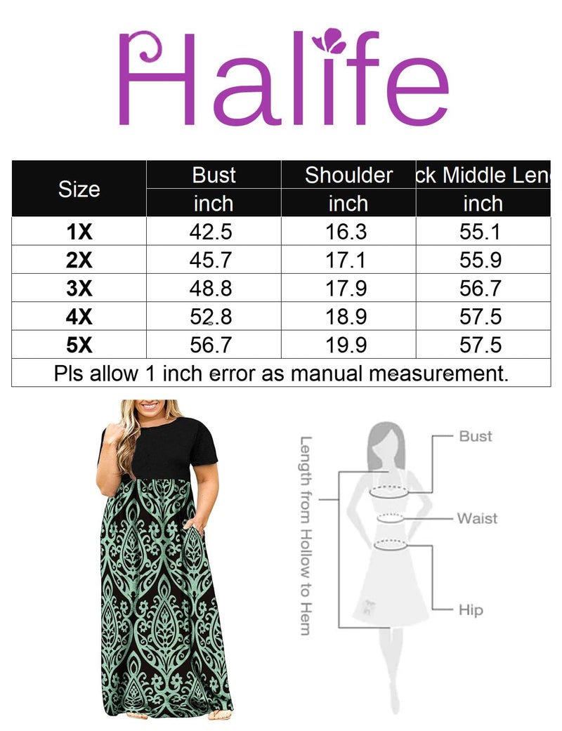 Halife Plus Size Maxi Dresses for Curvy Women with Pockets 3X Hide Belly Summer Dress Paisley Blue - Image 3