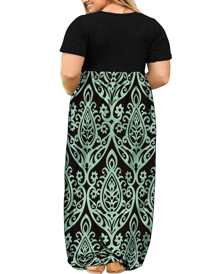Halife Plus Size Maxi Dresses for Curvy Women with Pockets 3X Hide Belly Summer Dress Paisley Blue - Image 2