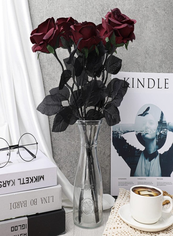 Whaline 12 Pack Valentine's Day Wine Red Artificial Roses Bouquet Vintage Silk Fake Burgundy Roses Lifelike Gothic Rose Flower Long Stem for Wedding Anniversary Birthday Party Table Centerpieces Decor - Image 5