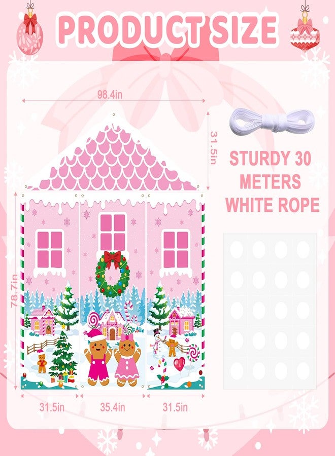 Sereliy 4Pcs Christmas Gingerbread Door Decorations, Christmas Gingerbread House Door Cover, Pink Candy House Banner Backdrop, Xmas Banner Backdrop for Holiday Classroom Office Home Party Decor - Image 2