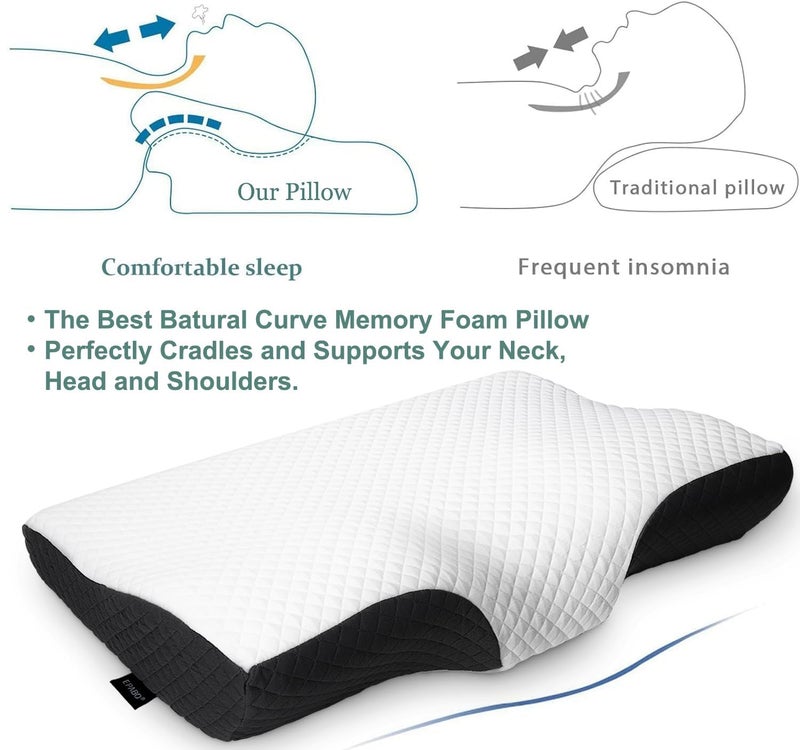 EPABO Contour Memory Foam Pillow Orthopedic Sleeping Pillows, Ergonomic Cervical Pillow for Neck Pain - for Side Sleepers, Back and Stomach Sleepers, Free Pillowcase Included (Firm & Standard Size - Image 2