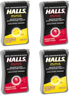 Halls HALLS Minis Cherry & Honey Lemon Sugar Free Cough Drops Variety Pack, 4 - 24 Packs (96 Total Drops) 