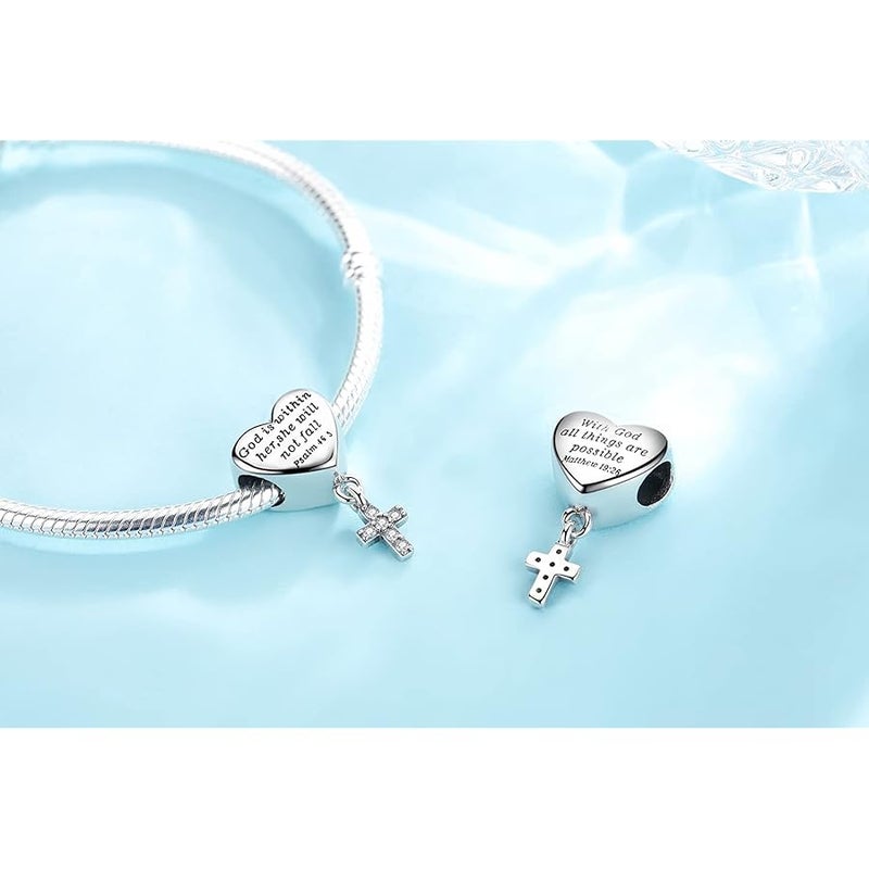 SHBOAZED Cross Charm Fit Pandora Charms Bracelet Love Heart Christian Bible Verse Charms Prayer Faith Religious Jewelry Gifts for Women - Image 2