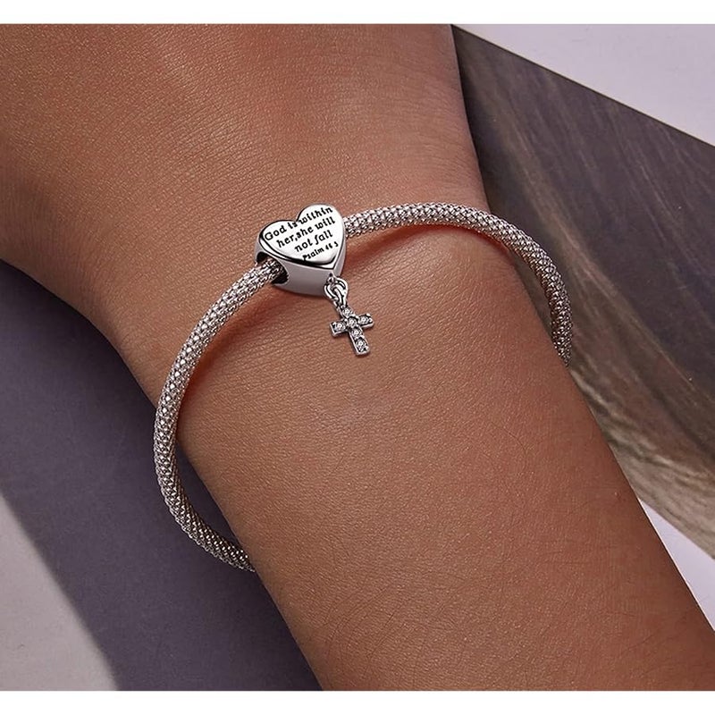 SHBOAZED Cross Charm Fit Pandora Charms Bracelet Love Heart Christian Bible Verse Charms Prayer Faith Religious Jewelry Gifts for Women - Image 5